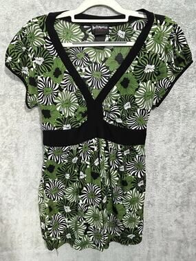 VTG Y2K Hot Tempered Babydoll Blouse Small Green Floral Retro Gilmore Girls